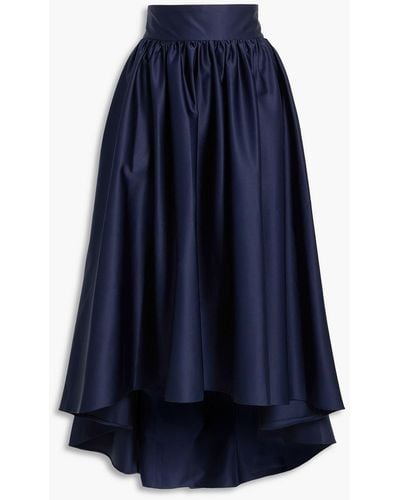 Halston Beverly Asymmetric Gathered Duchesse-satin Midi Skirt - Blue