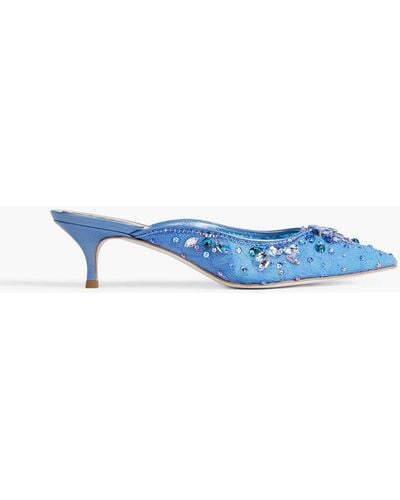 Rene Caovilla Hina Crystal-embellished Corded Lace Mules - Blue