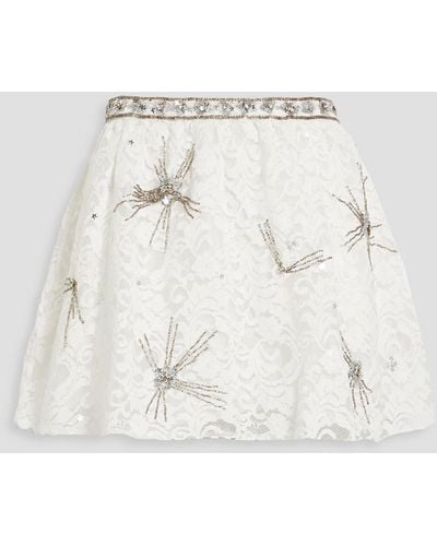 LoveShackFancy Kezia Embellished Cotton-blend Lace Mini Skirt - Natural