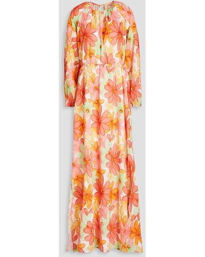 Sundress Gaelle Floral-print Cotton Maxi Dress - Orange
