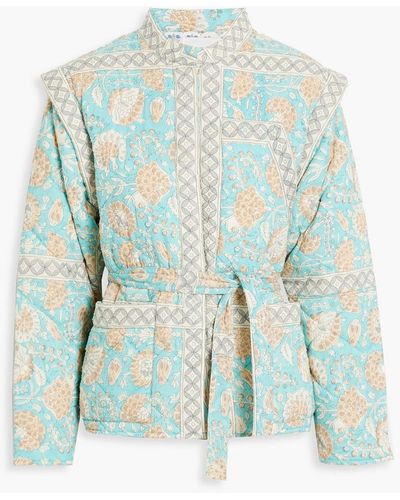 Antik Batik Flavie Printed Quilted Fil Coupé Cotton Jacket - Blue