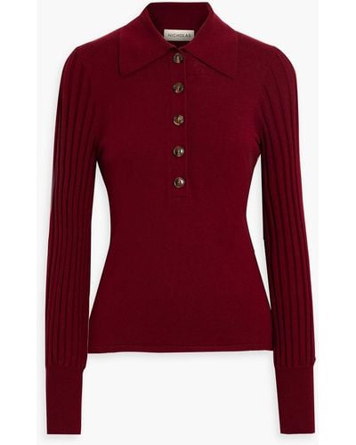 Nicholas Basma Ribbed Wool And Cotton-blend Polo Sweater - Red