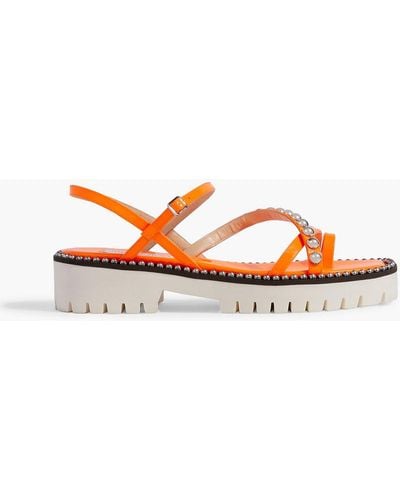 Jimmy Choo Desi Studded Neon Patent-leather Sandals - Orange