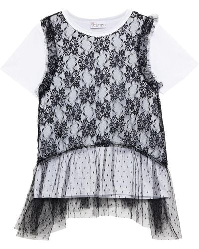 RED Valentino Layered Lace, Cotton-jersey And Point D'esprit Top - White