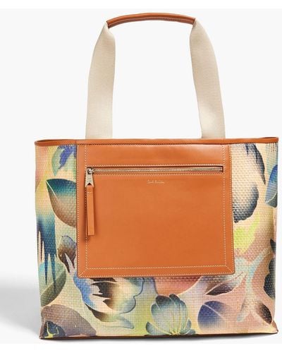 Paul Smith Leather-trimmed Floral-print Basketweave Tote - White
