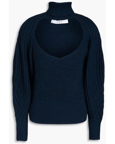 IRO Cutout Ribbed-knit Turtleneck Jumper - Blue