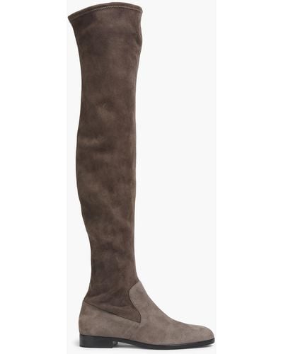 Sergio Rossi Two-tone Stretch-suede Over-the-knee Boots - Brown