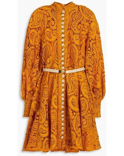 Zimmermann Embellished Macramé Lace Mini Dress - Orange