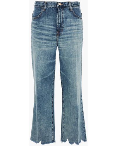 J Brand Joan Cropped Distressed High-rise Wide-leg Jeans - Blue