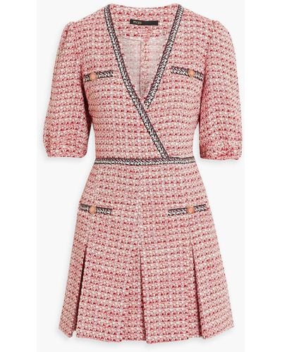 Maje Pleated Metallic Cotton-blend Tweed Mini Dress - Pink