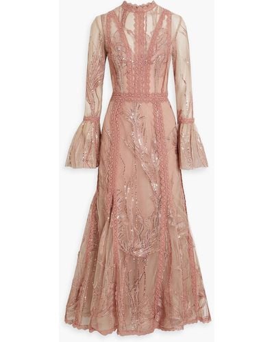 Costarellos Embellished Tulle Maxi Dress - Pink