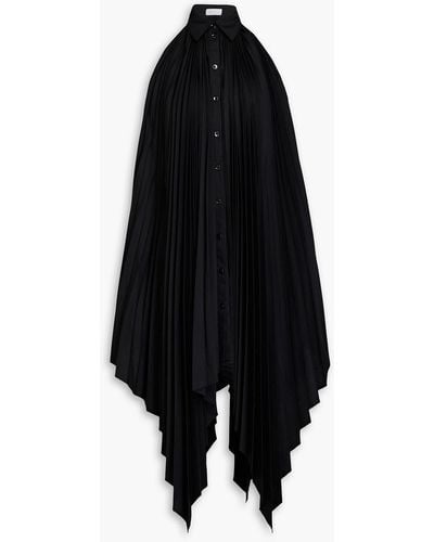 Rosetta Getty Pleated Woven Midi Shirt Dress - Black