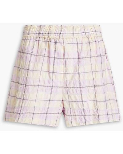 Ganni Checked Organic Cotton-blend Seersucker Shorts - Multicolor
