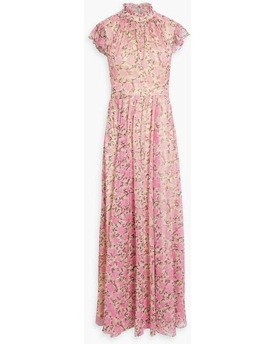 Mikael Aghal Button-detailed Floral-print Chiffon Maxi Dress - Pink