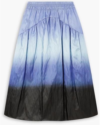 Vince Gathered Ombré Cotton-blend Midi Skirt - Blue