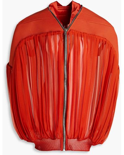 Rick Owens Pleated Chiffon-paneled Cotton-blend Ottoman Bomber Jacket - Red