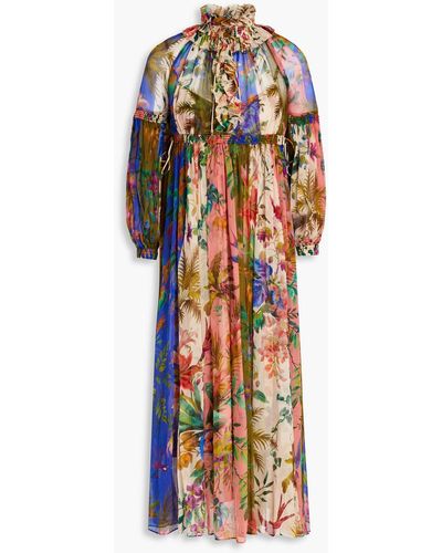 Zimmermann Ruffled Floral-print Silk-crepon Midi Dress - Multicolour