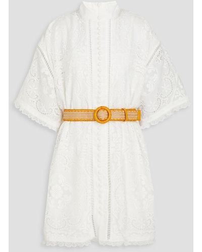 Zimmermann Belted Broderie Anglaise Mini Dress - White