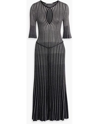 Stella McCartney Cutout Metallic Striped Stretch-knit Midi Dress - Black