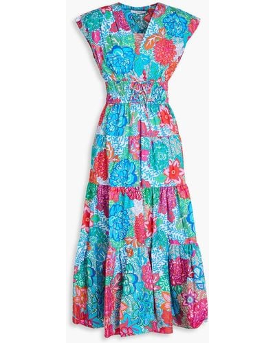 10 Crosby Derek Lam Fatima Tiered Floral-print Stretch-cotton Poplin Midi Dress - Blue