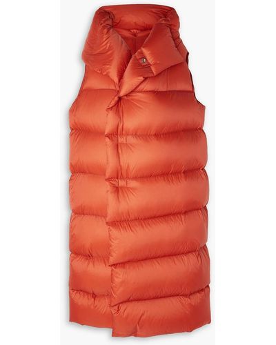 Rick Owens Oversized Asymmetric Hooded Grosgrain-trimmed Quilted Shell Down Vest - Orange
