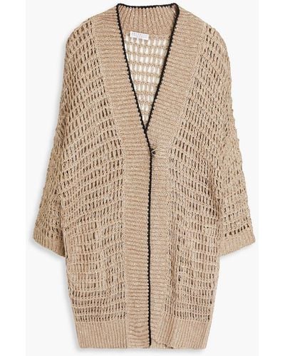 Brunello Cucinelli Sequin-embellished Open-knit Linen And Silk-blend Cardigan - Natural