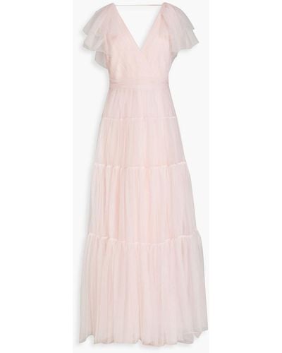 ML Monique Lhuillier Tiered Ruffled Tulle Gown - Pink