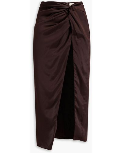 Nicholas Anisa Twist-front Silk-satin Midi Skirt - Brown