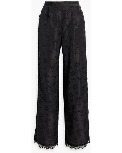 Anna Sui Lace-trimmed Satin-jacquard Wide-leg Trousers - Black