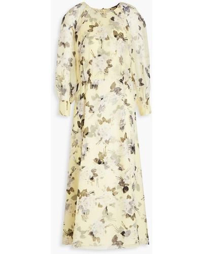 Erdem Yusra Pleated Floral-print Silk-voile Midi Dress - Natural