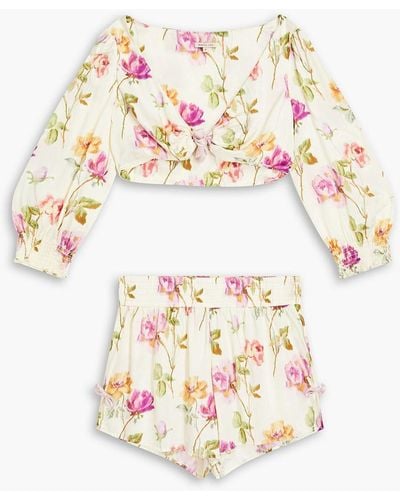 Morgan Lane Gretchen Lindsey Floral-print Satin Pajama Set - White