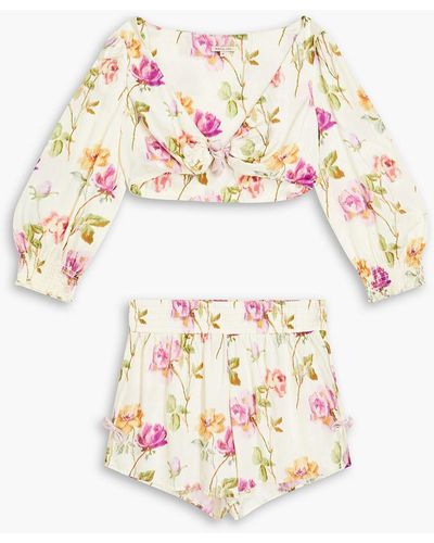 Morgan Lane Gretchen Lindsey Floral-print Satin Pyjama Set - White