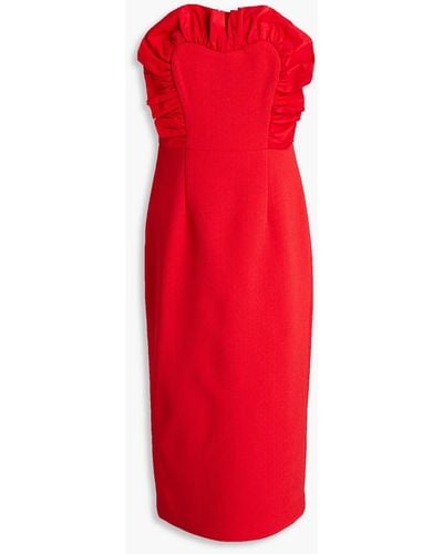 Rebecca Vallance Strapless Ruffle-trimmed Crepe Midi Dress - Red