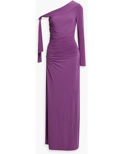 Halston Kamilah One-sleeve Ruched Jersey Gown - Purple