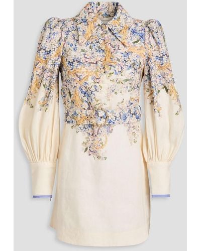 Zimmermann Floral-print Linen Mini Dress - Natural