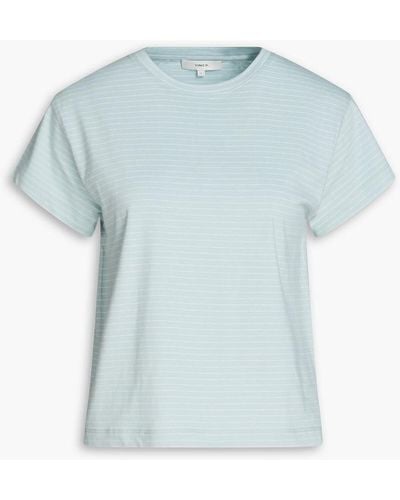 Vince Striped Cotton And Linen-jersey T-shirt - Blue