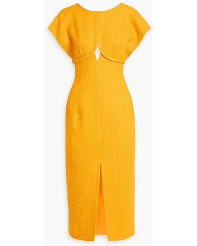 Carolina Herrera Cutout Wool-blend Tweed Midi Dress - Yellow
