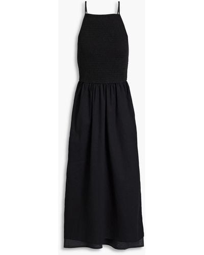 Joie Lory Gathered Linen-blend Midi Dress - Black