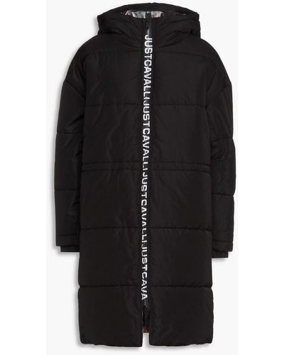 Just Cavalli Printed Quilted Shell Hooded Coat - Black