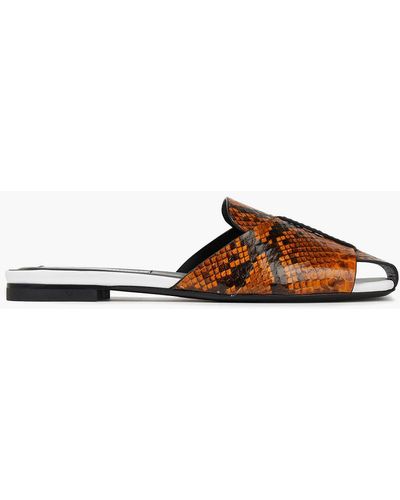 McQ Snake-effect Leather Slippers - Brown