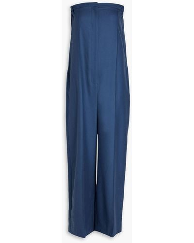 Loulou Studio Mellal Strapless Wool-blend Twill Wide-leg Jumpsuit - Blue