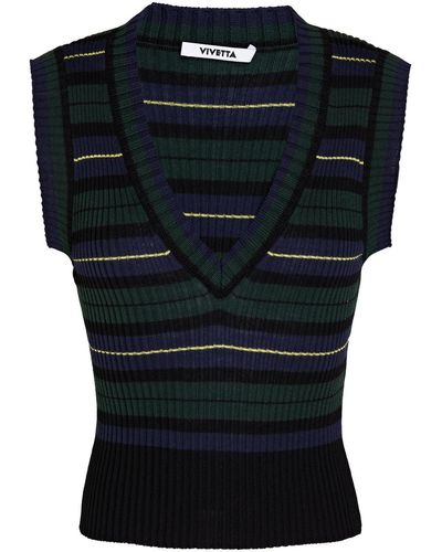 Vivetta Striped Ribbed Wool-blend Vest - Blue