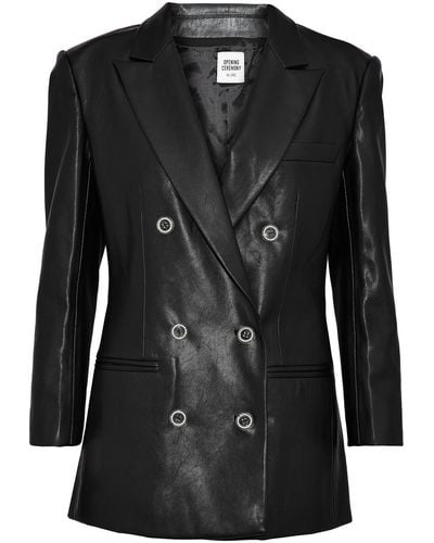 Opening Ceremony Double-breasted Faux Pearl-embellished Faux Leather Blazer - Black