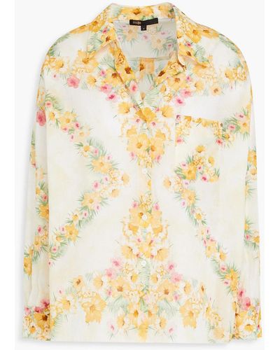 Maje Embellished Floral-print Cotton-mousseline Shirt - Metallic