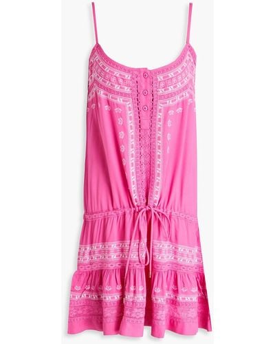 Melissa Odabash Karen Embroidered Voile Mini Dress - Pink