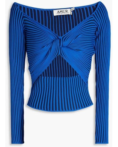 AMUR Levona Twist-front Cutout Ribbed Jersey Top - Blue