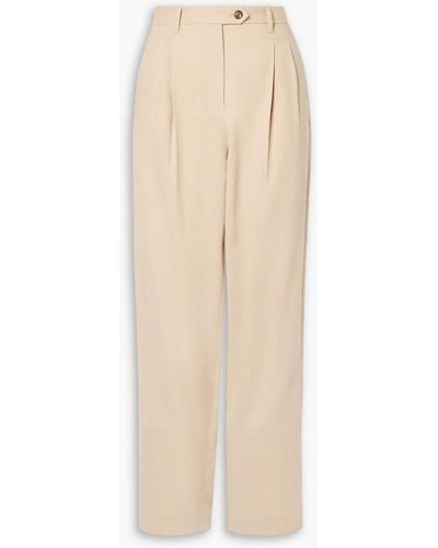 Lafayette 148 New York Bridger Pleated Twill Tapered Pants - Natural