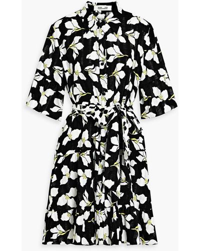 Diane von Furstenberg Beata Floral-print Cotton-jacquard Mini Shirt Dress - Black