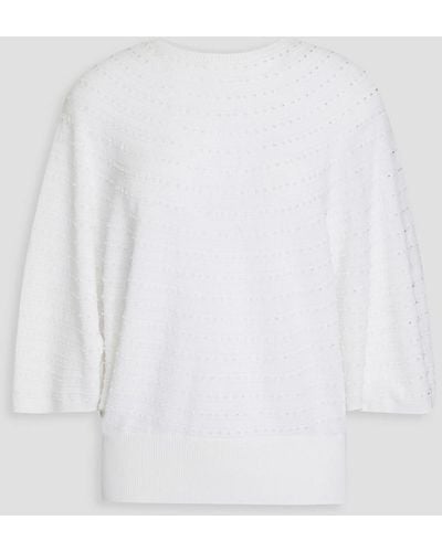 Emporio Armani Crystal-embellished Cotton Jumper - White