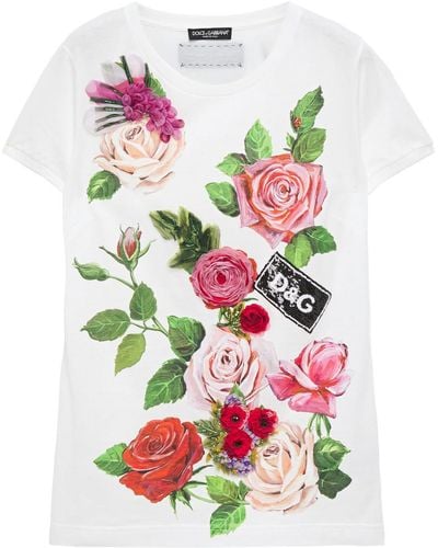 Dolce & Gabbana Embellished floral-print cotton-jersey t-shirt - Weiß